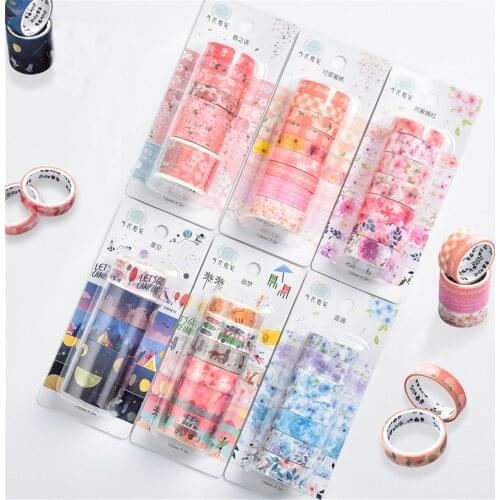 5-9pcs/set Hand Drawn Cherry Blossom Washi Tape DIY Decoration Diary Scrapbooking Photo Album Stickers Hand Account Tape