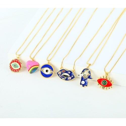 Daihe Enamel Eyes Pendant Necklace Women 18K Gold Plated Disc Micro Inlay Colorful Zircon Copper Necklaces Women Gift Jewelry
