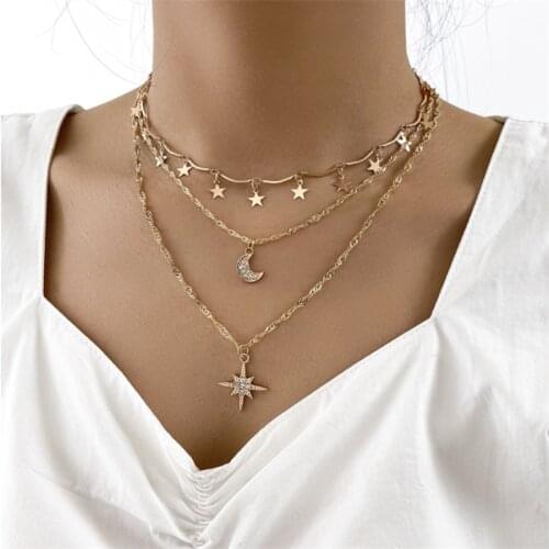 Cross Star Moon Multi-layer Pendant Necklace Transparent Beads Pearl For WomenElegant Wedding Heart Jewelry 2021 New Trend