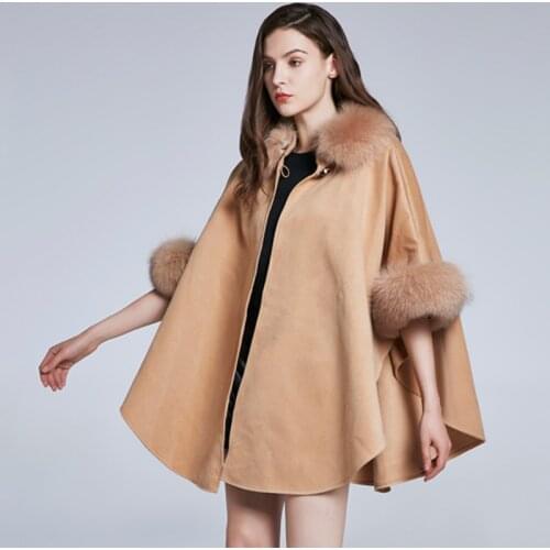 Mid Length Solid Cashmere Coat With Fur Disassembled Fur Collar Winter Fox Hair Woolen Coat Buckle Design Fashion Top For Women