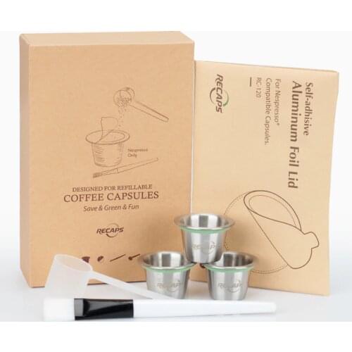 Recaps Stainless Steel Refillable Coffee Capsules Reusable Pods for Nespresso Machines (OriginalLine Compatible)