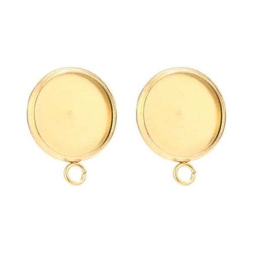 10pcs/lot 12mm Width Stainless Steel Earrings Post Blank Base with Loop Rings For DIY Jewelry Making Findings Accessories