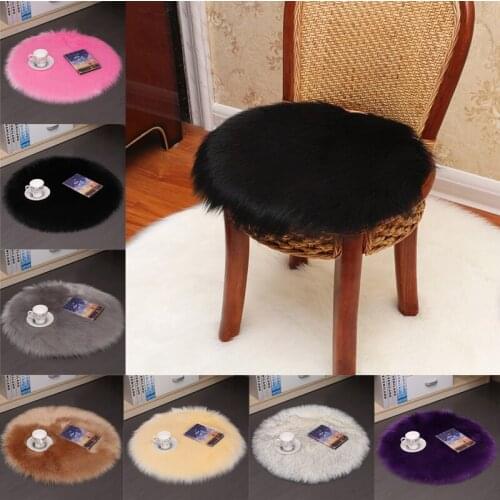Faux Fur Wool Cushion Round Shape Cushion Stool Pad Dining Chair Cushion Anti-Slip Seat Mat Pad Area Rug Home Decor