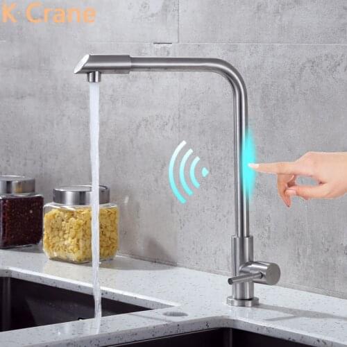 Kitchen Sink Touch Sensor Faucet Stainless Steel Single Cold Tap Deck Mounted Swivel Nozzle Torneira Brushed Nickel Robinet Taps