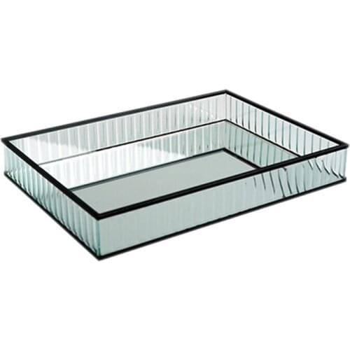 Glass Mirror Tray Metal Edge Red Wine Plate Decorating Storage Tray Cake Tools Home Decoration