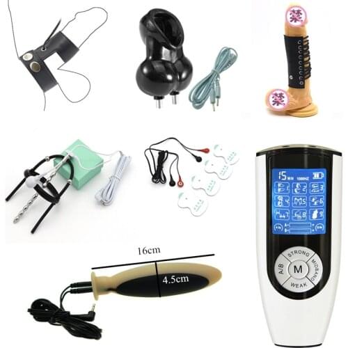 Super Strong Electric Shock Penis Cock Cage Chastity Device Ring Penis Plug Electro Ball Ring Anal Plug Stimulation Male Sex Toy