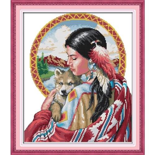 Everlasting Love Christmas Indian Girl Ecological Cotton Chinese Cross Stitch Kits Counted Stamped 11CT Product Sales Promotion