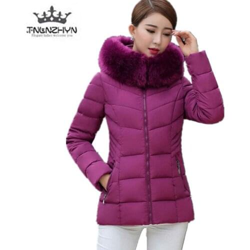 2019Women Winter Jacket Coat Hooded Fur collar Short Warm Cotton Down Jacket Plus size Solid color Thicken Ms Clothing Outerwear