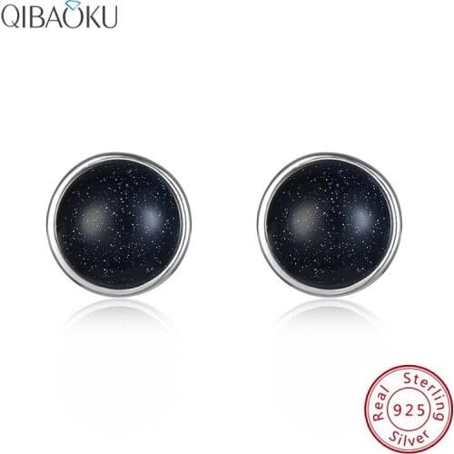 Sterling Silver 925 Earrings with Black Stones Aventurine Fashion Jewelry Korea Stud Earrings for Women Party Ear Jewelry
