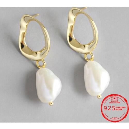 S925 Sterling Silver Earring Baroque Bead Drop Earrings Punk Ear Jewelry Irregular Natural Freshwater Pearl for Women Fashion