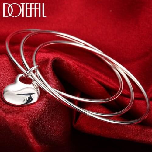 DOTEFFIL 925 Sterling Silver Three Circle Heart Bangle Woman Fashion Charm Jewelry For Wedding Party Engagement
