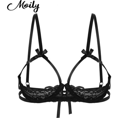 Womens Exotic Nightclub Sexy Bra Sheer Lace Lingerie Bra Adjustable Straps Underwired Bras Sexy Open Cups Bra Top Underwear