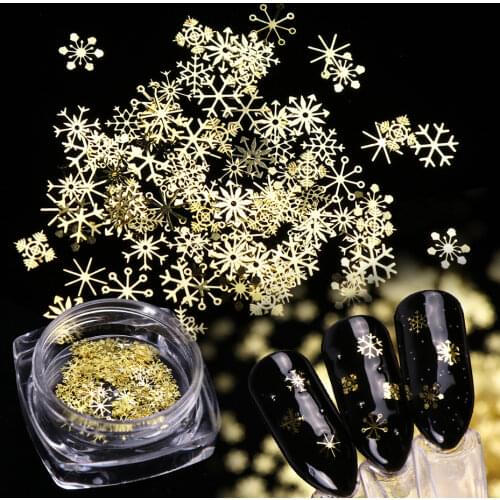 Gold Snowflake Nail Art Decoration Mixed 90pcs DIY Manicures Christmas Glitter Sequins Flakes 3D Jewelry Nail Accessories GL889