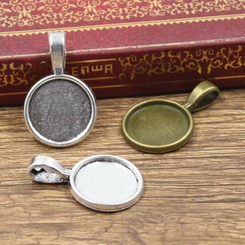 12pcs New Fashion 14mm Inner Size Antique Bronze Silver Color Classic Simple Round Style Cabochon Base Setting Charms Pendant