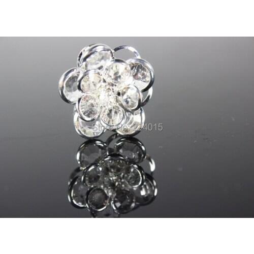 20PCs 24mm Wholesale Clear Silver Plated Flower Rhinestone Garment Embellishment Findings Connectors Fit Women Jewelry DIY