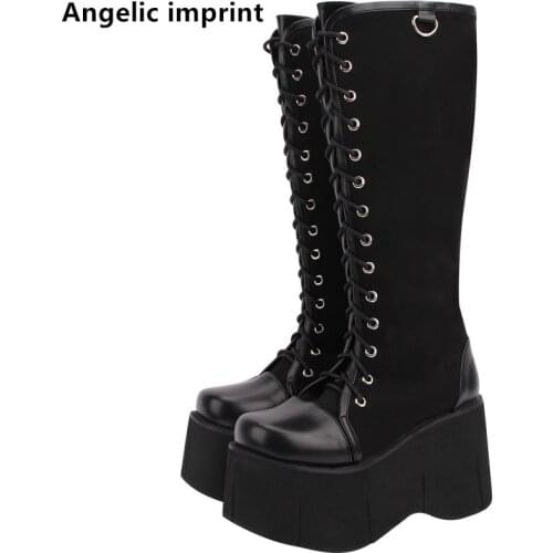 Angelic imprint handmade mori girl Women Gothic motorcycle punk boots lady lolita Boots woman high trifle heels pumps shoes 10cm