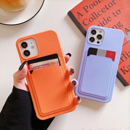Card Bag Holder Wallet Phone Case For iPhone 11 12 Pro Max XS Max XR X 12Mini 8 7 Plus Candy Soft Silicone Shockproof Back Cover