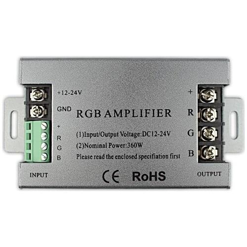 DC12~24V PWM Signal 10A*3CH Aluminum 360W LED RGB Amplifier For LED RGB Lights