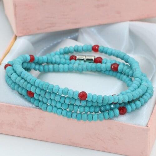 Long multilayer 4rows blue calaite turquoises 2*4mm faceted abacus rondelle beads bracelets magnetic clasps jewelry B2765