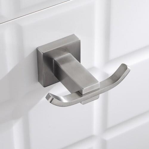 Stainless Steel Towel Hook Bathroom Shower Robe 2 Hooks Hat Clothes Wall Door Hanger Brush Double Robe Hook