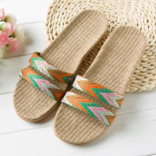 Summer Womens Sandals Fashion Anti-slip Linen Home Indoor Open Toe Flat Shoes Beach Slippers Shoes For Women 2021