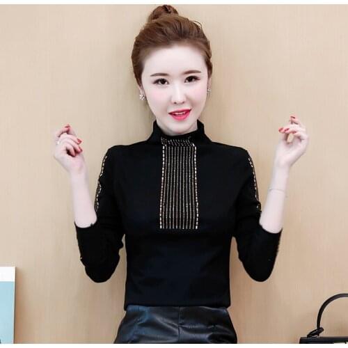 Chikichi Hot Drilling Bottoming Shirt Female 2021 Autumn and Winter New High Collar Long Sleeve Elastic Temperament Large Size