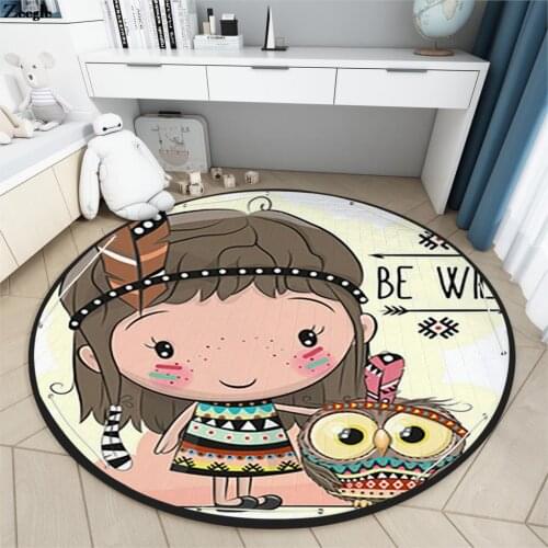 Cartoon Style Children Crawling Mat Cute Print Living Room Carpet Soft 150cm in Diameter Bedroom Carpet Anti-slip Floor carpet