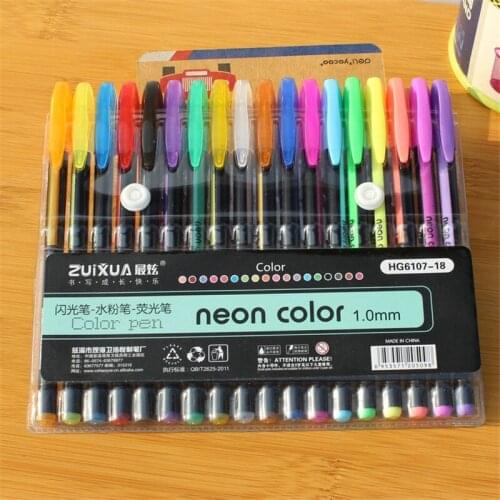 18pcs Set 1mm Neon Color Ink Gel Pen Artist Art Drawing Painting Flash Marker Highlighter Pen School Office Supply Stationery