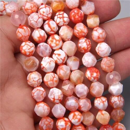 Natural Stone Faceted Orange Dragon Agates Loose Spacer Gem Stone Beads Charm For Jewelry DIY Making Bracelet Accessory 8mm 15"