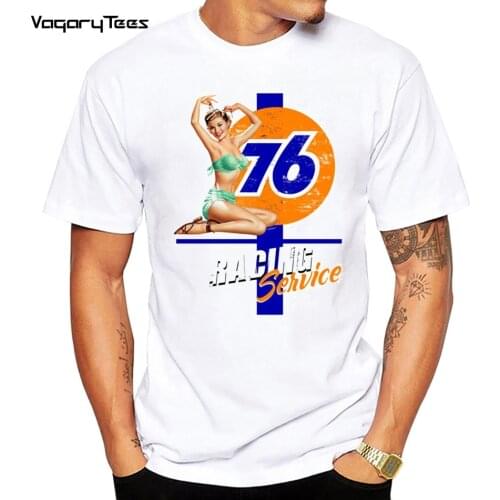 New Fashion Summer Mens T Shirt 76 Vintage Racing Service Pin Up Girl T-Shirt Funny Boy Streetwear Tshirt
