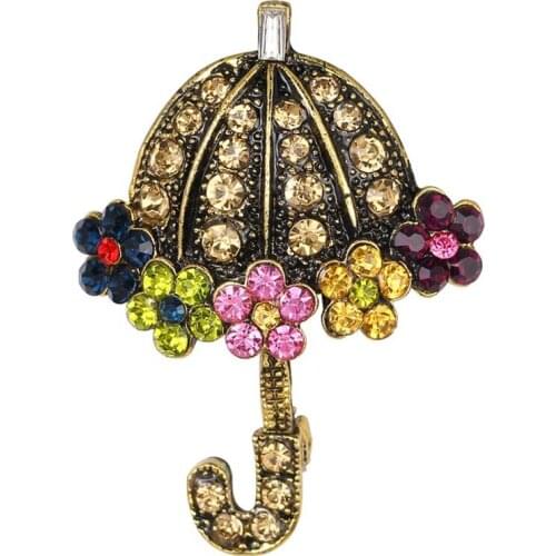 New Design Rhinestone Crystal Umbrella Brooch Decorative Garment Accessories Wedding Bridal Brooch Pin cute party gift
