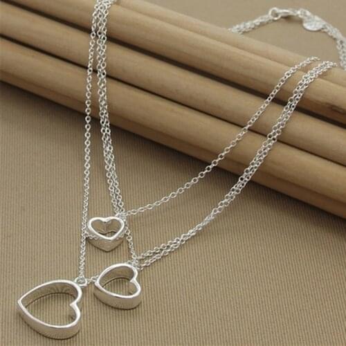New Fashion 925 Sterling Silver Heart-shaped Three-layer Necklace For Women Wedding Party Gift