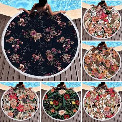 Printed flowers Beach cover up Microfiber towel luxury beach towel Sea beach towel Fringed beach towel Round beach towel towel