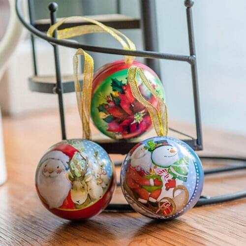 Christmas Santa Gift Tin Box Iron Round Ball Shape Candy Boxes Dessert Packaging Case Xmas Tree Hanging Pendant Party Favors