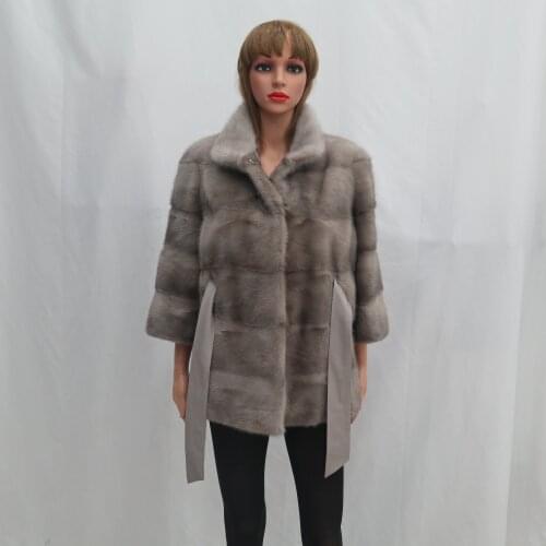 Fashionable Mink Fur Coat for Women in 2020 Real Fur Jacket Slim Coat Warm Stand Collar Natural Mink Winter Top