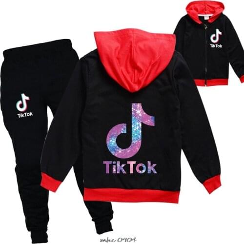 Tik Tok Tracksuit Set Boys Spring Autumn Sportwear Kids Zipper Coat Pants Sets Sporting Fitness Sets Girls Clothes