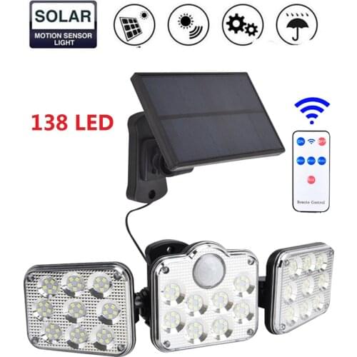 138 led seperable remote Rechargeable Solar Light Outdoors PIR Motion Sensor Waterproof Solar Street Wall Lamp garden security l