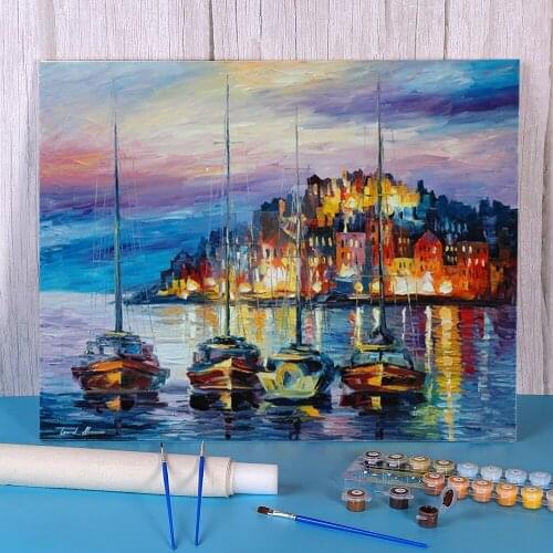 Evening Harbor Coloring By Numbers Painting Package Oil Paints 50*70 Oil Painting Decoration Crafts Adults Wholesale Art