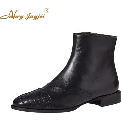 Nancyjayjii Women Adult Boots Black Solid Patent Leather Ankle zipper Pointed Toe Med Square heels Sexy Mature Concise 2019