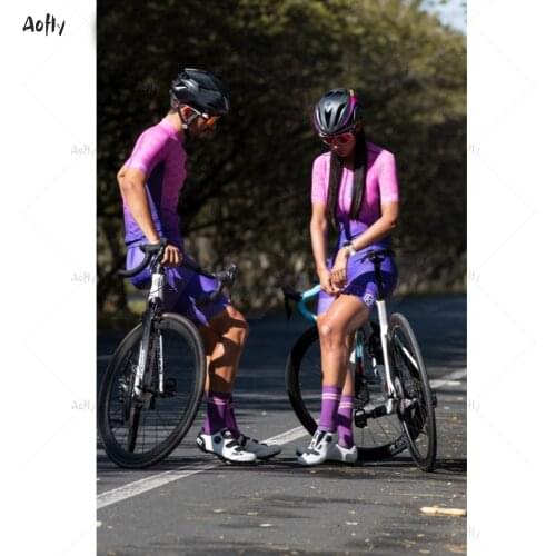 2021Kafitt Couples Purple Pink Triathlon Skinsuit Sets Bicycle Jersey Conjunto Feminino Ciclismo MTB Bike Clothing Jumpsuit Kits