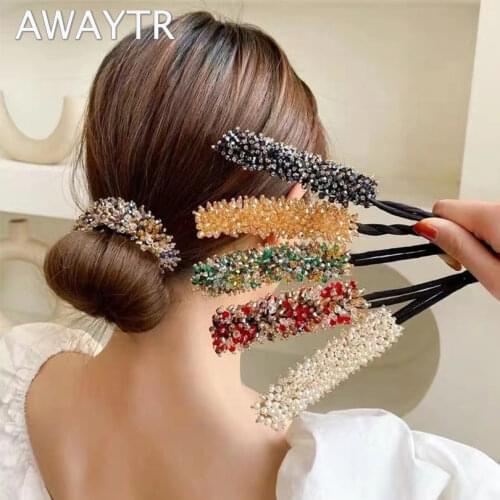 AWAYTR Korea Fashion Crystal Hairpin Acetate Plate Twist Clip Hair Clip Banana Clip Ponytail Twist Clip Women Hair Accessories