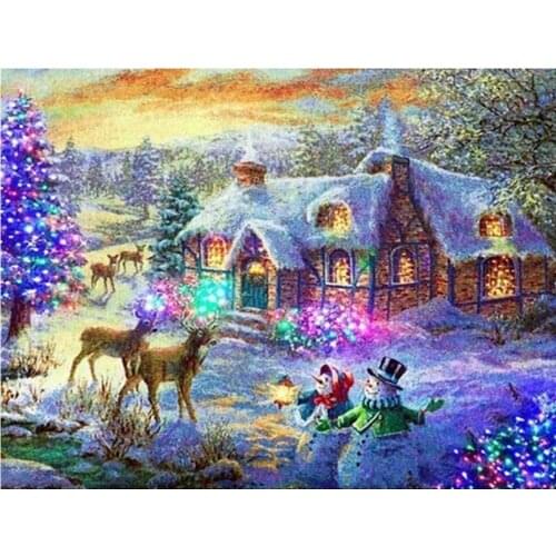 5D DIY diamond painting full circle diamond "Christmas snow scene" landscape cross stitch mosaic home wall decoration gift