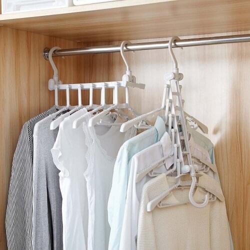 6Pcs/Set Creative Folding Clothes Rack Hanger Laundry Foldable Clothes Drying Rack Holder Space Save Wardrobe Closet Organizer