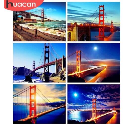 HUACAN 5d Diamond Painting Bridge DIY Mosaic City Full Square Diamond Embroidery Landscape Cross Stitch Needlework Wall Art