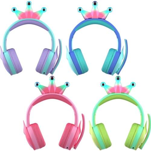 Crown Children Bluetooth Headset Head-mounted Folding with Microphone Light Weight for School Tablet