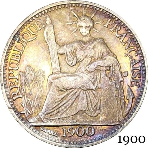 France French Indochina 1900 Barre 10 Cent Centimes Piastre Copy Coin Cupronickel Silver Plated Republica Francaise Replica
