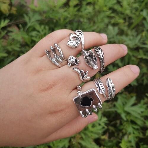 BEAUTY LAYER New Retro Black Silver Color Animals Snakes Rings Adjustable Punk Finger Rings for Women Rock Party Jewelry Gifts