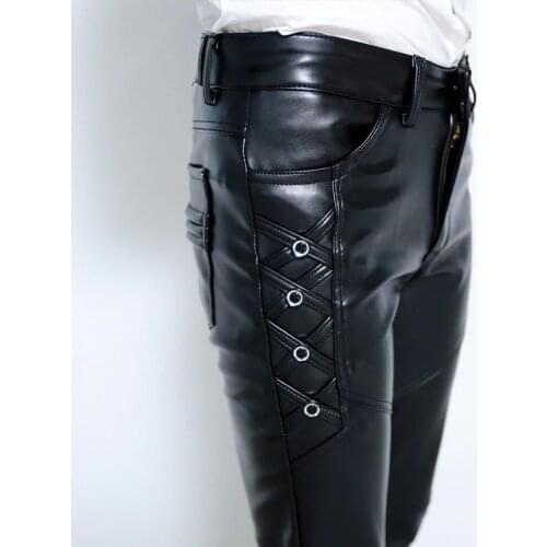 2020 young men with thick leather pants cultivate ones morality foot trousers fashion pu leather pants