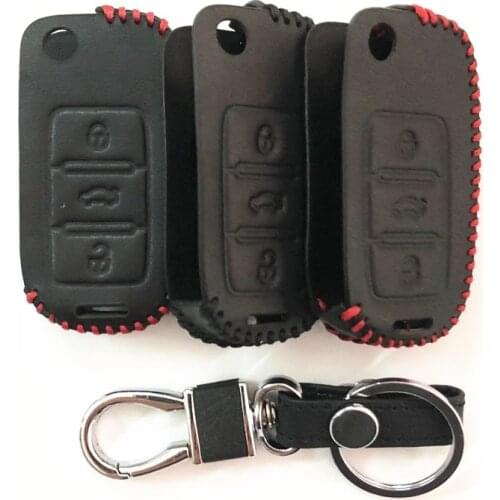Leather Car Key Cover For Jetta Sharan Caddy Rabbit Golf Polo Tiguan Touran Beetle up/SEAT Altea Ibiza Leon/Skoda Superb Octavia