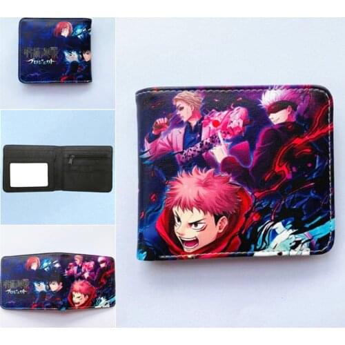 Leather Wallet Anime Jujutsu Kaisen Boys Girls PU Coin Pocket Short Layers Cartoon Photo Card Holder Print Purse Gift